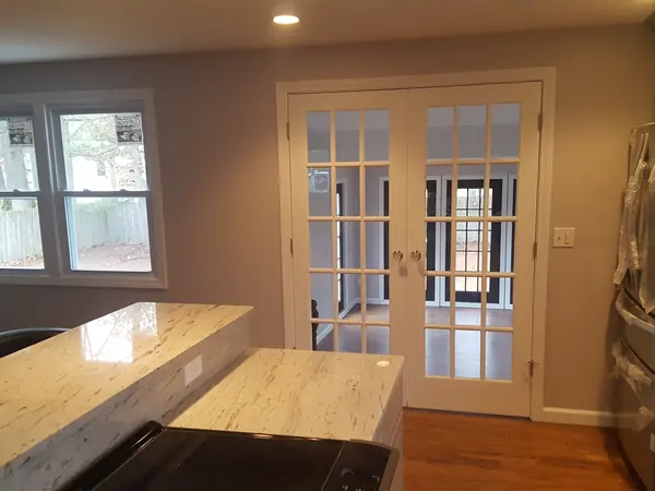 Kitchen and dining area with French doors