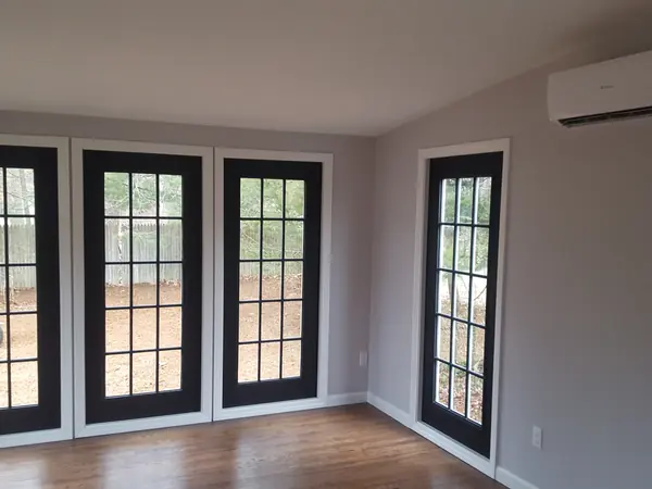 Family room with new French doors